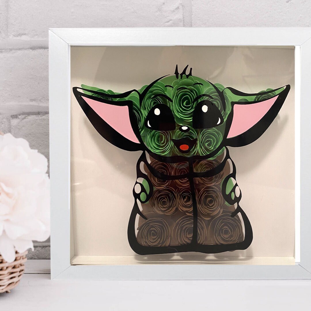 Baby Yoda Paper Flower Box Flower Shadowbox Gift for Child Mandelorian Star Wars Wall Art Unique Gift Handmade MakerPlace by